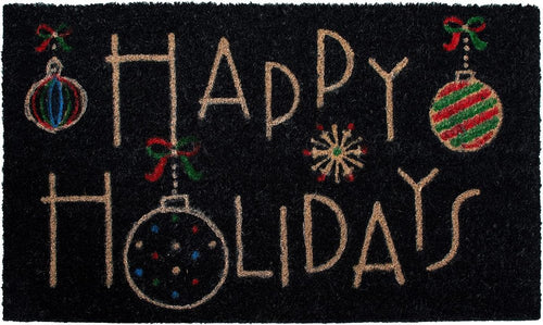 24" X 36" Black and Natural Coir Happy Holidays Outdoor Christmas Door