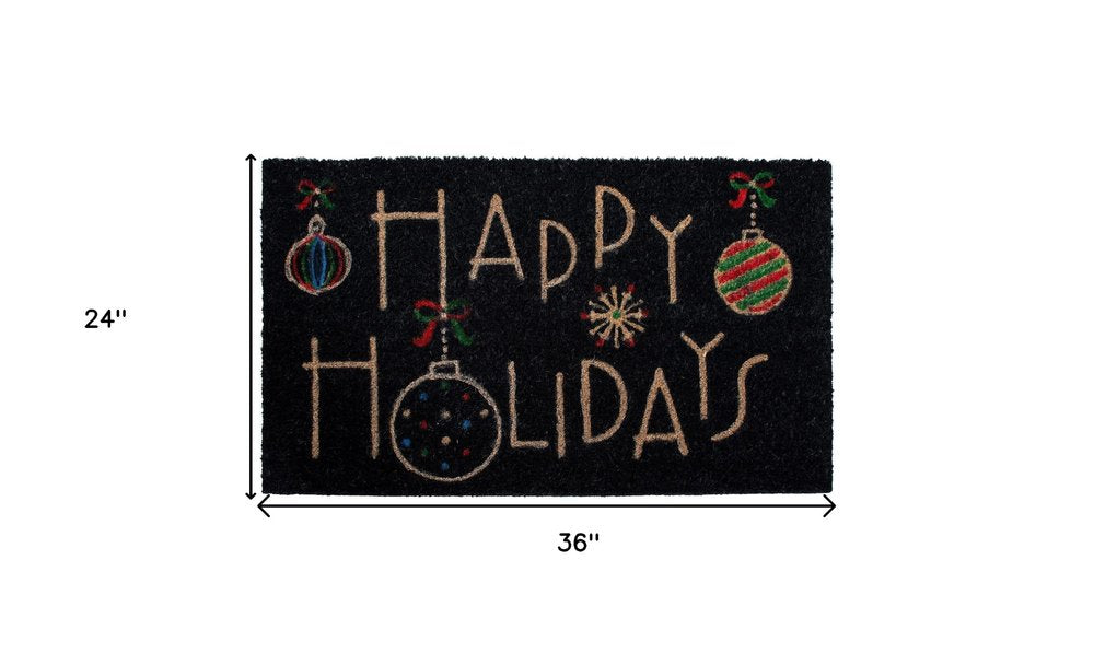 24" X 36" Black and Natural Coir Happy Holidays Outdoor Christmas Door