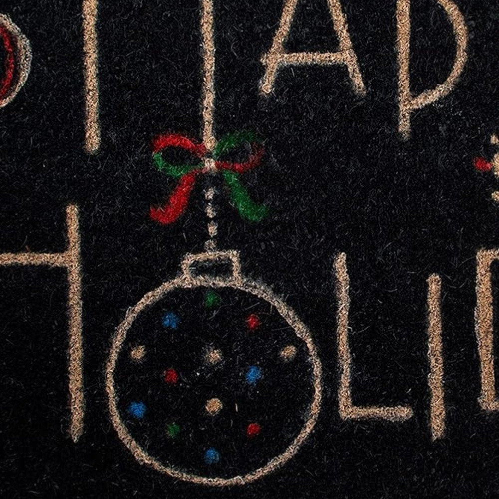 24" X 36" Black and Natural Coir Happy Holidays Outdoor Christmas Door