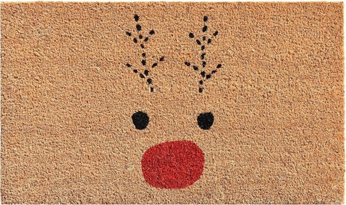 17" X 29" Natural Black and Red Coir Reindeer Outdoor Christmas Door