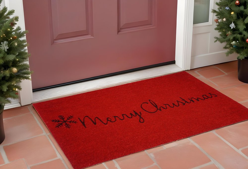 24" X 36" Red and Black Coir Merry Christmas Outdoor Christmas Door