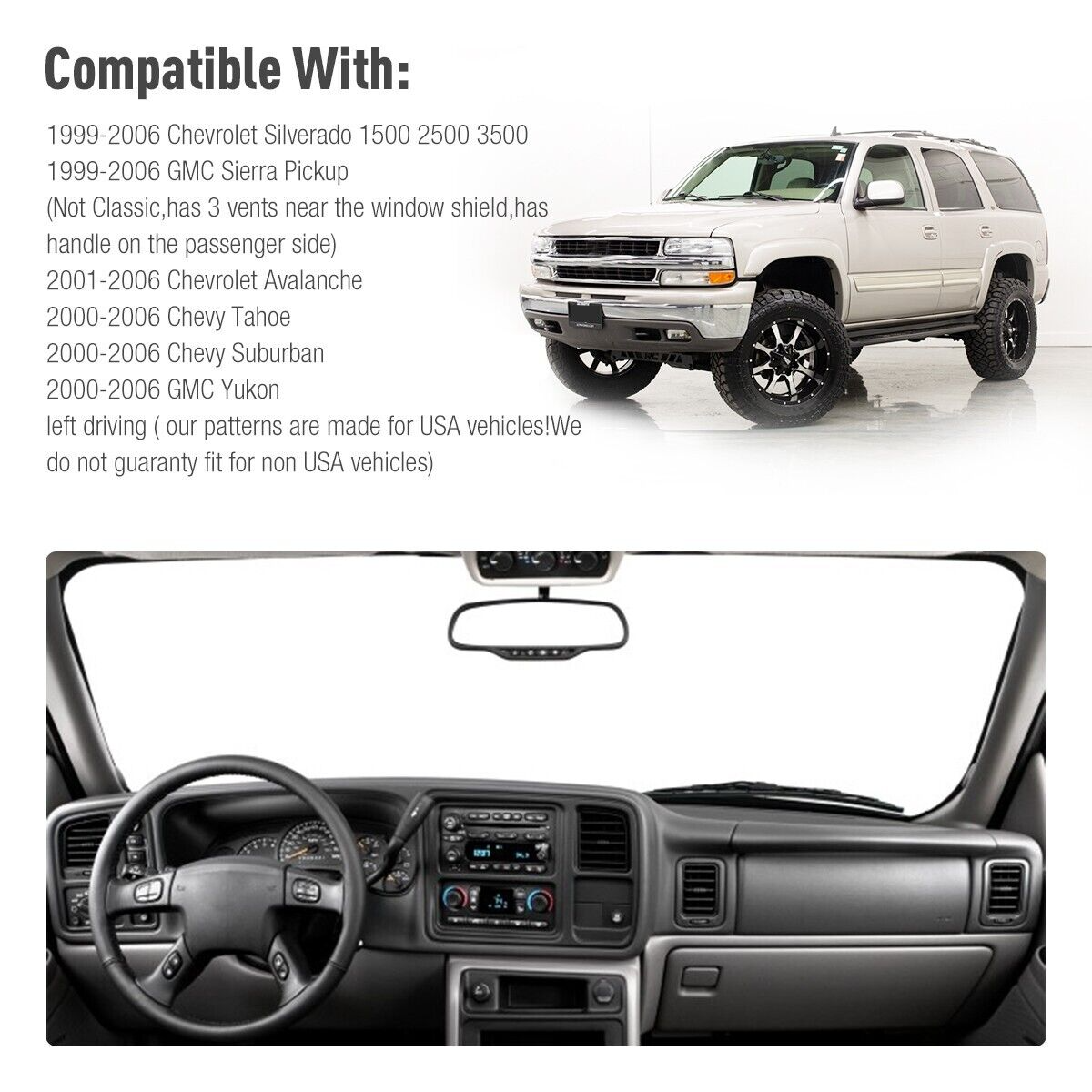 Car Dash Cover Mat Dashboard Pad for Chevy Silverado 1500 2500 Tahoe