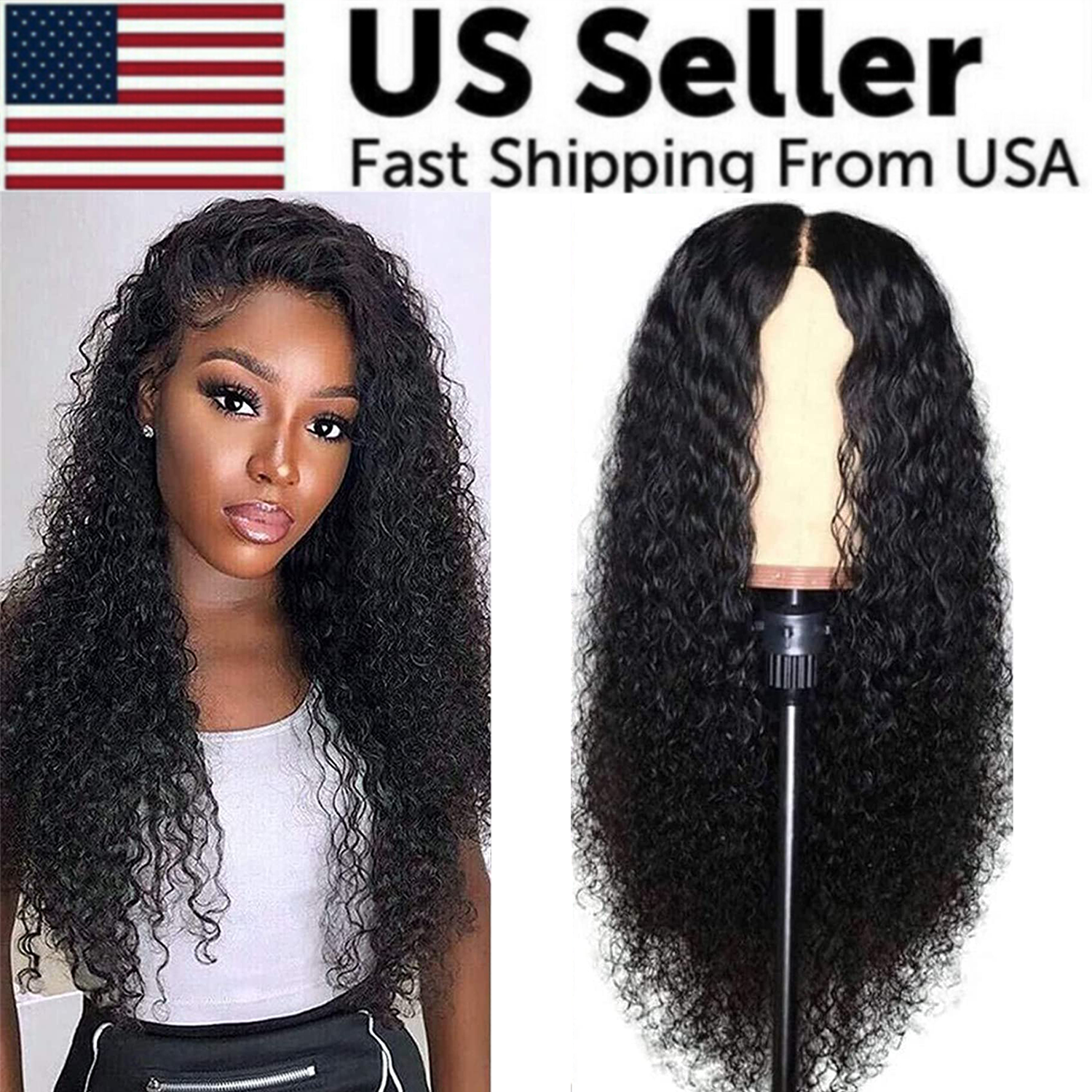 AA Hair Front Wig Womens Brazilian Human Long Curly Lace Wavy Hair Wig