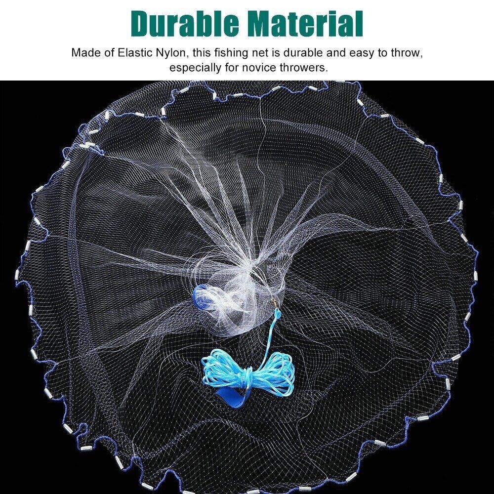 6/8/10/12/16FT Fishing Cast Net Bait Easy Throw Hand Cast Strong Nylon