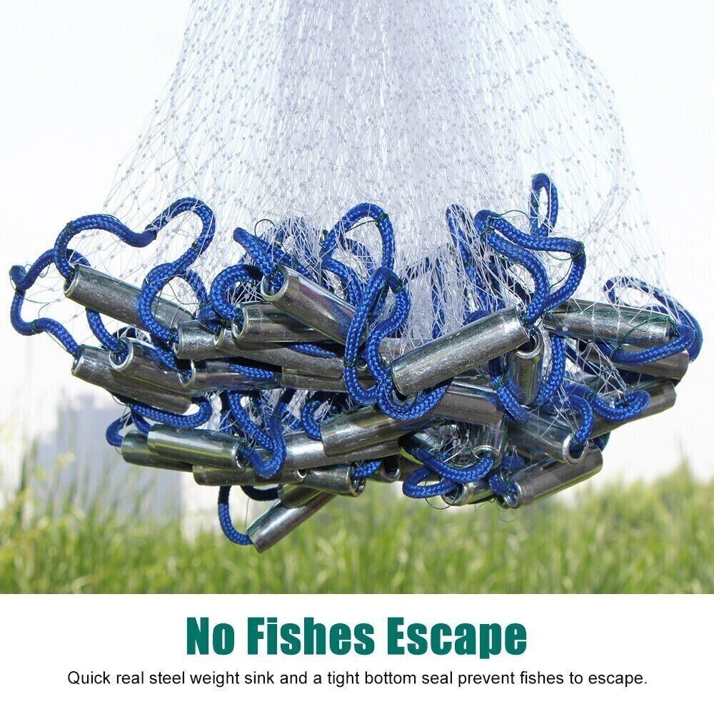6/8/10/12/16FT Fishing Cast Net Bait Easy Throw Hand Cast Strong Nylon