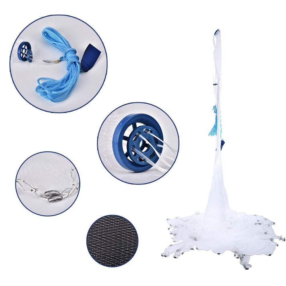 6/8/10/12/16FT Fishing Cast Net Bait Easy Throw Hand Cast Strong Nylon