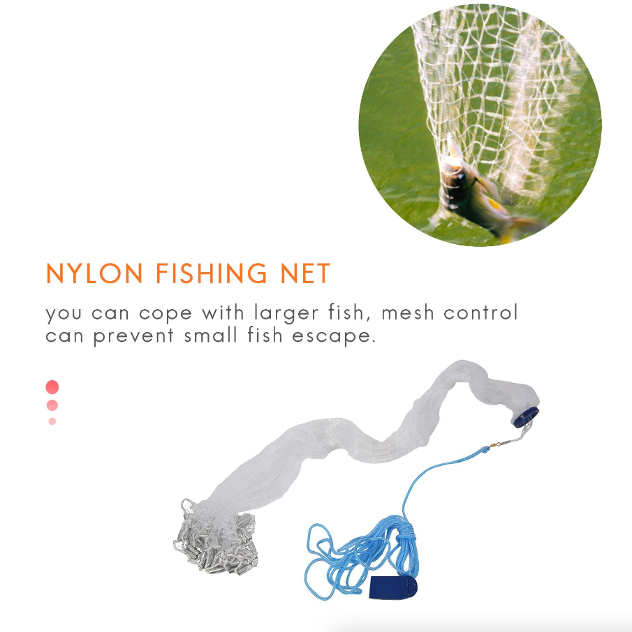 6/8/10/12/16FT Fishing Cast Net Bait Easy Throw Hand Cast Strong Nylon