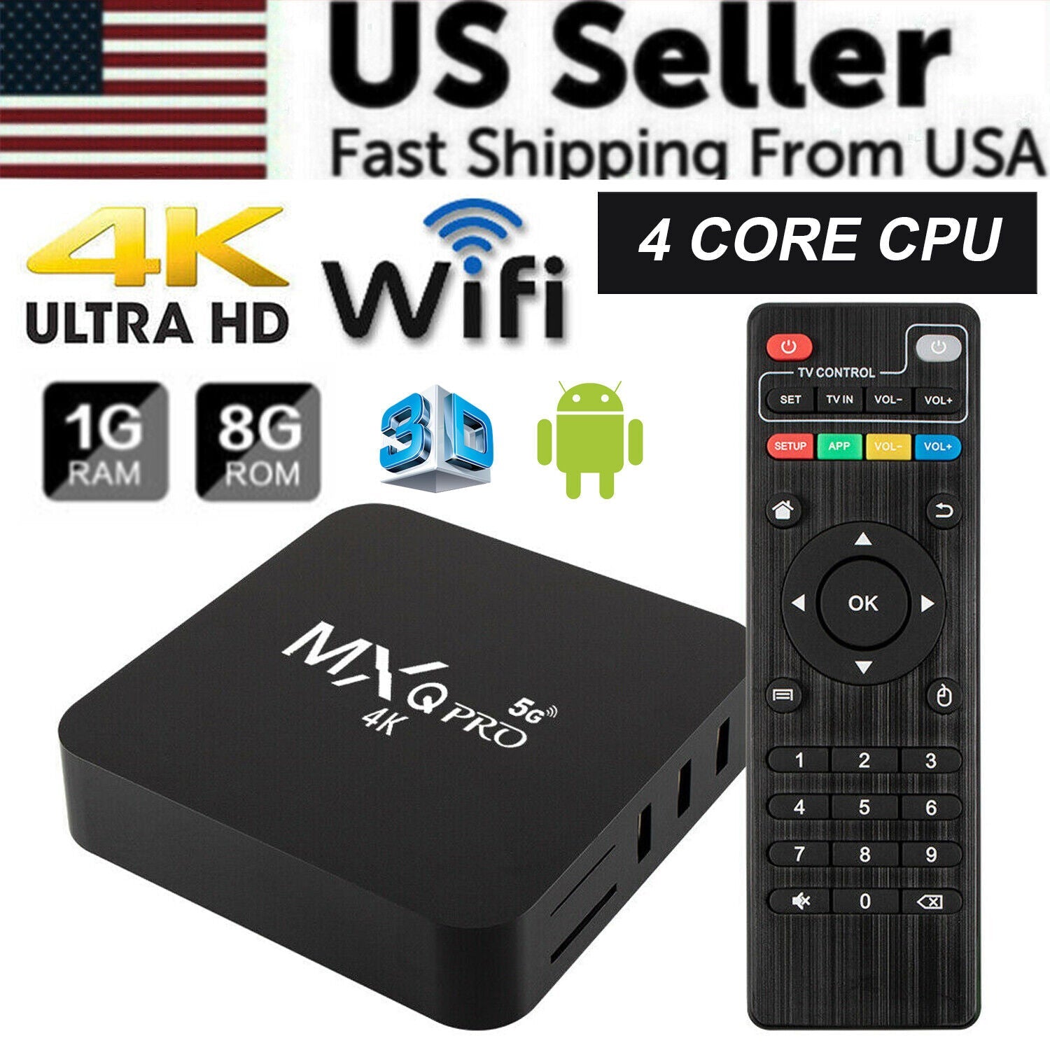 MXQ Pro 4K Ultra HD 64Bit Wifi Android 7.1 Quad Core Smart TV Box