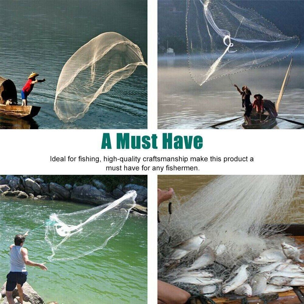 6/8/10/12/16FT Fishing Cast Net Bait Easy Throw Hand Cast Strong Nylon