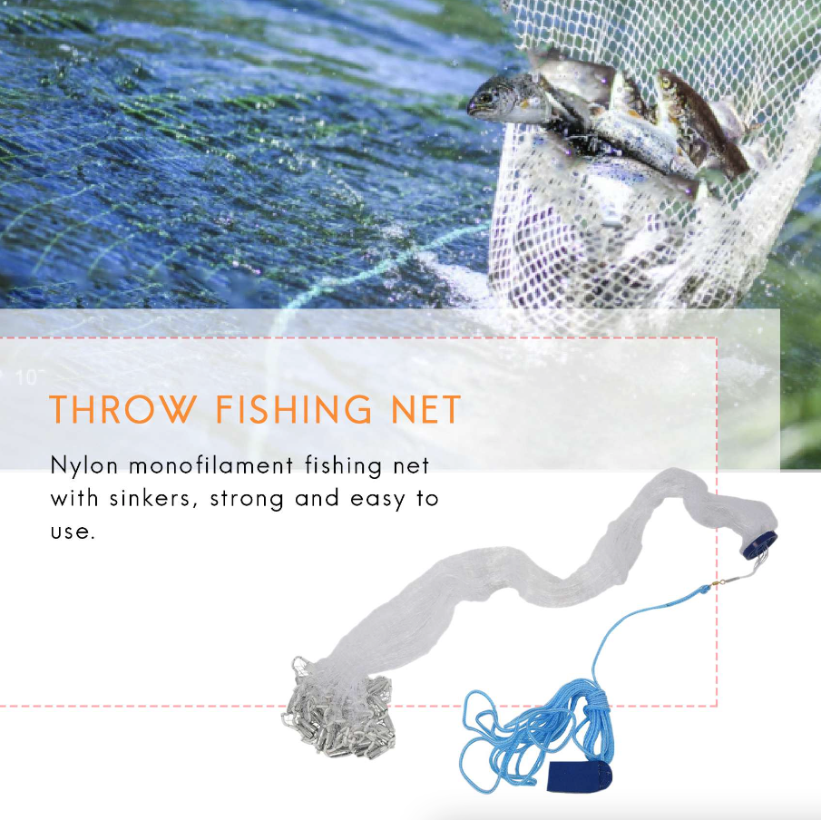 6/8/10/12/16FT Fishing Cast Net Bait Easy Throw Hand Cast Strong Nylon