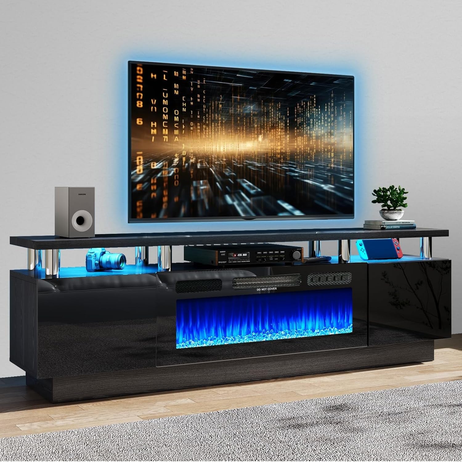 80" Modern Electric Fireplace TV Stand for Tvs up to 90 Inch, with