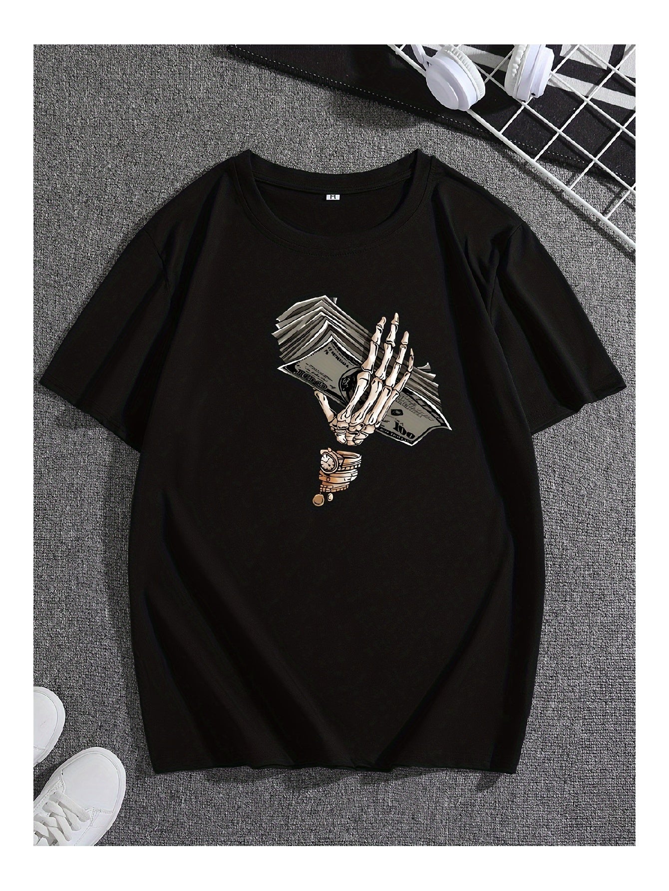 Men Short-Sleeved Shirt With A Distinctive Skull Handprint