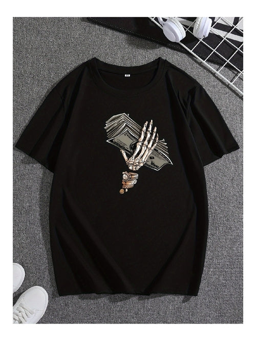 Men Short-Sleeved Shirt With A Distinctive Skull Handprint