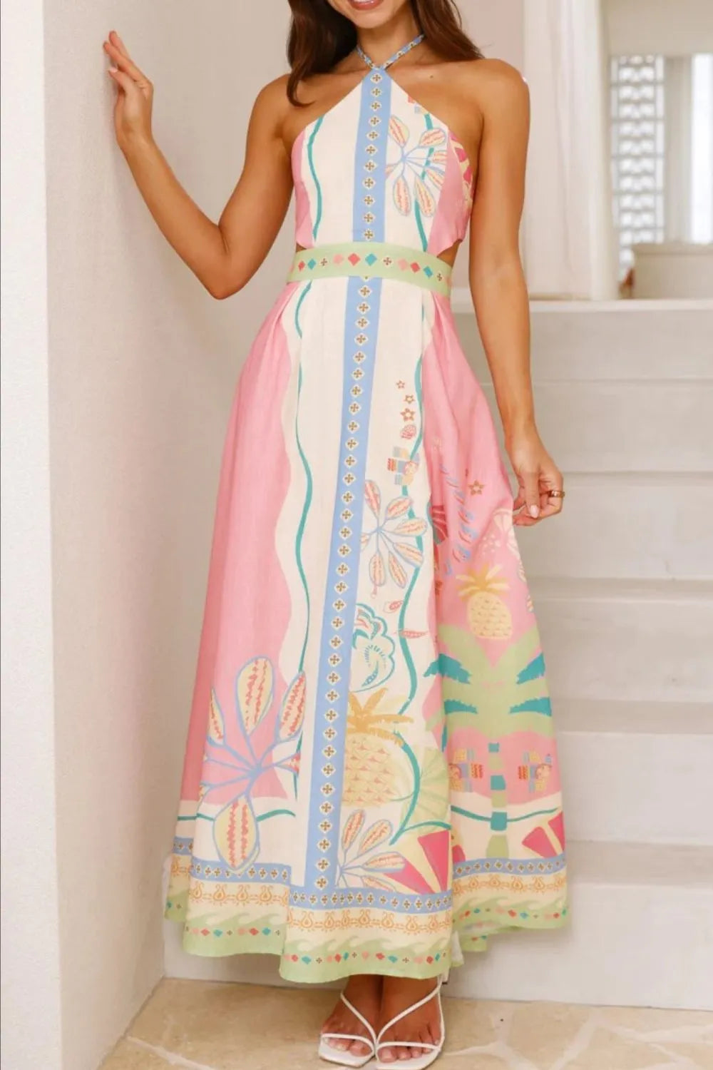 Printed Halter Neck Maxi Dress