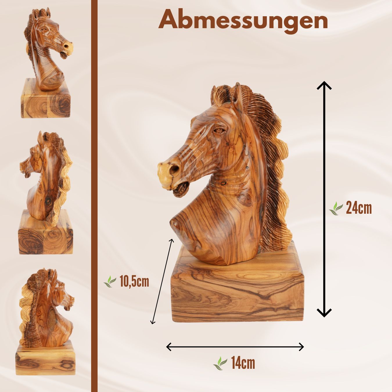 Handgeschnitzter Pferdekopf aus Olivenholz (groß) – Exklusive