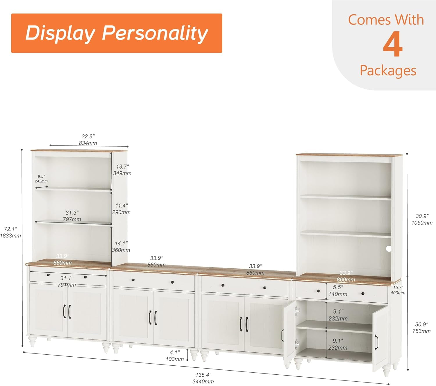 Entertainment Center with Bookshelves for Tvs up to 75", Farmhouse