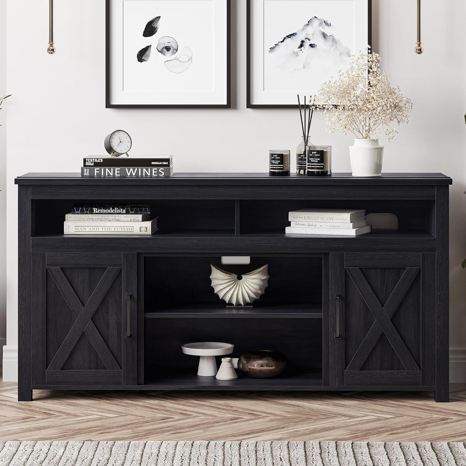 58 Inch TV Stand, Contemporary Entertainment Center for Tvs up to 65",