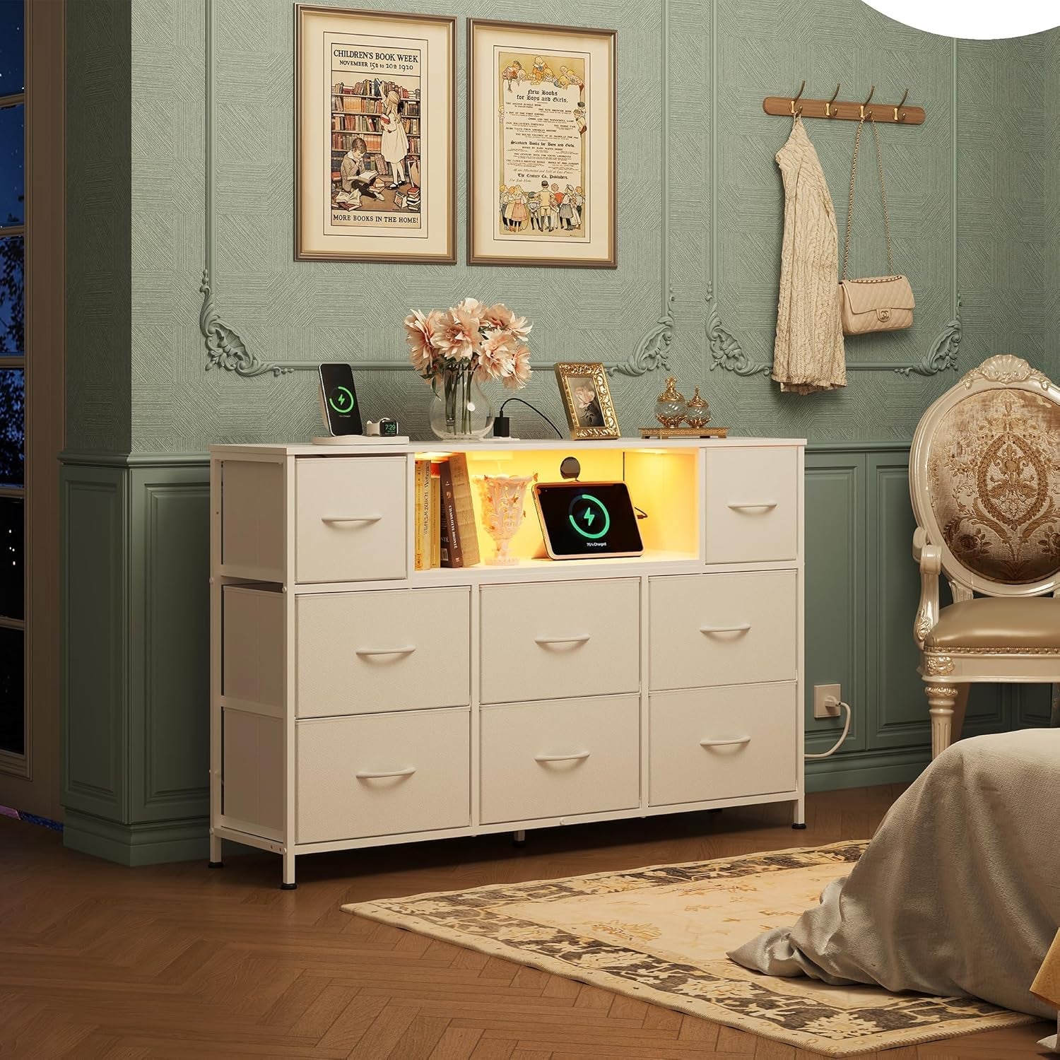 White Dresser for Bedroom, TV Stand for Bedroom for 55 Inch TV with