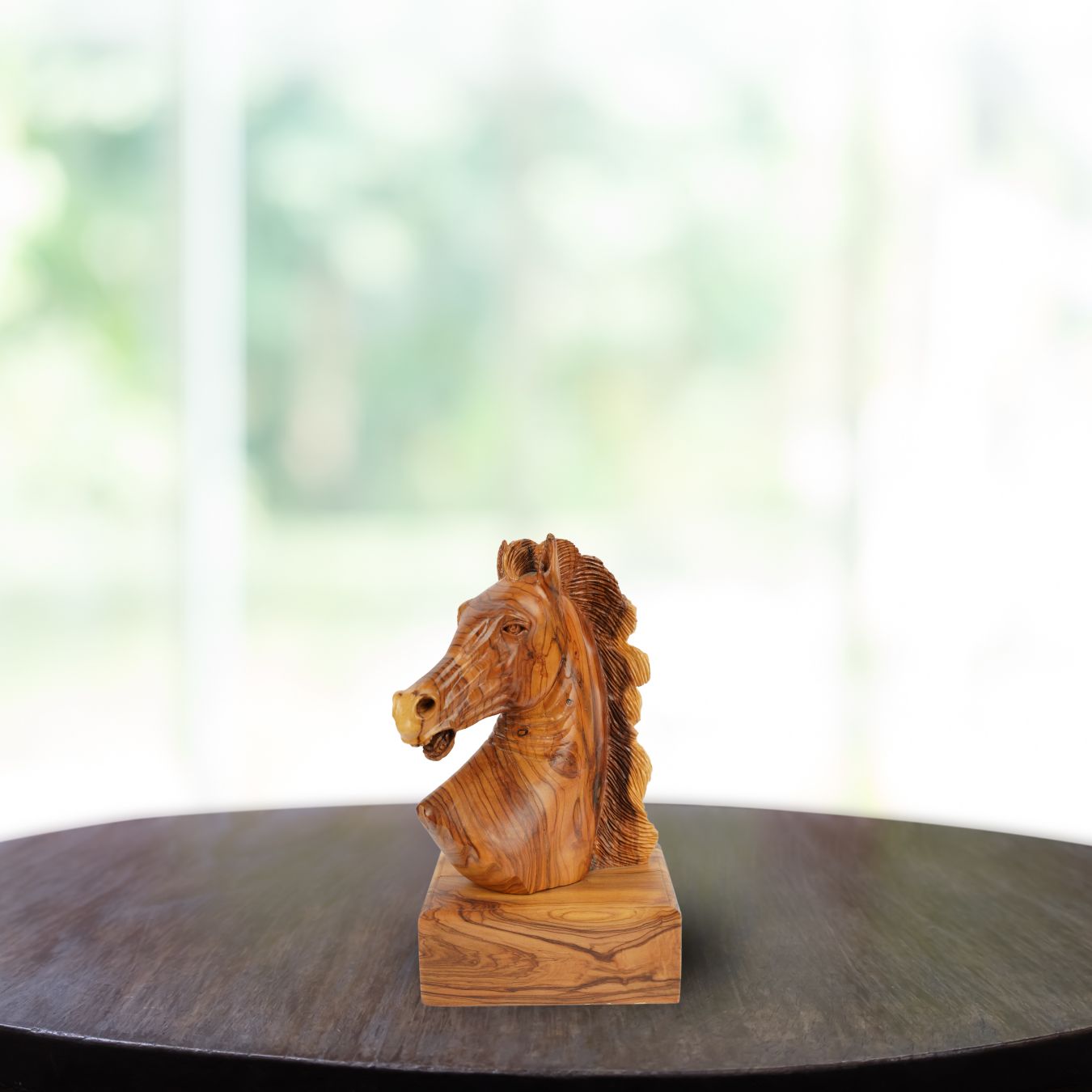 Handgeschnitzter Pferdekopf aus Olivenholz (groß) – Exklusive