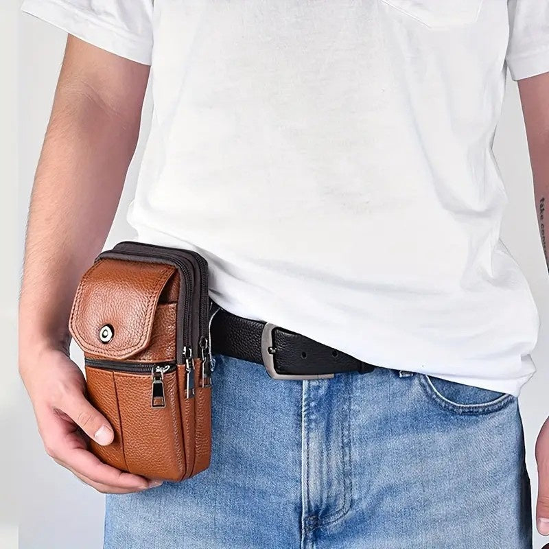 Genuine Leather Phone Shoulder Case Men'S Vertical Leather Case Belt