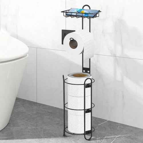Toilet Paper Holder With Shelf, Bathroom Freestanding Toilet Paper