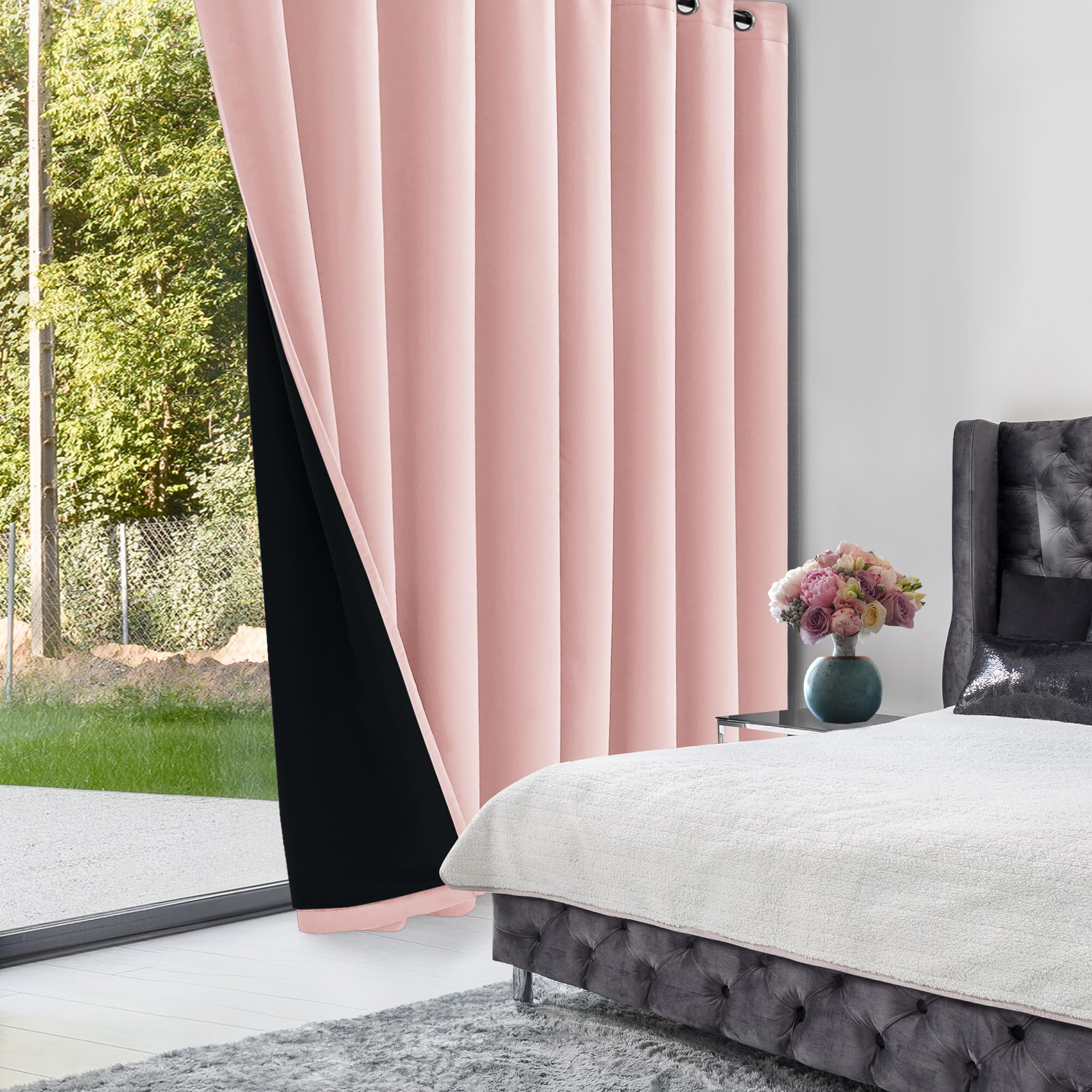 Thermal Noise-Reducing Blackout Curtain, 100x84 Inch, Pink
