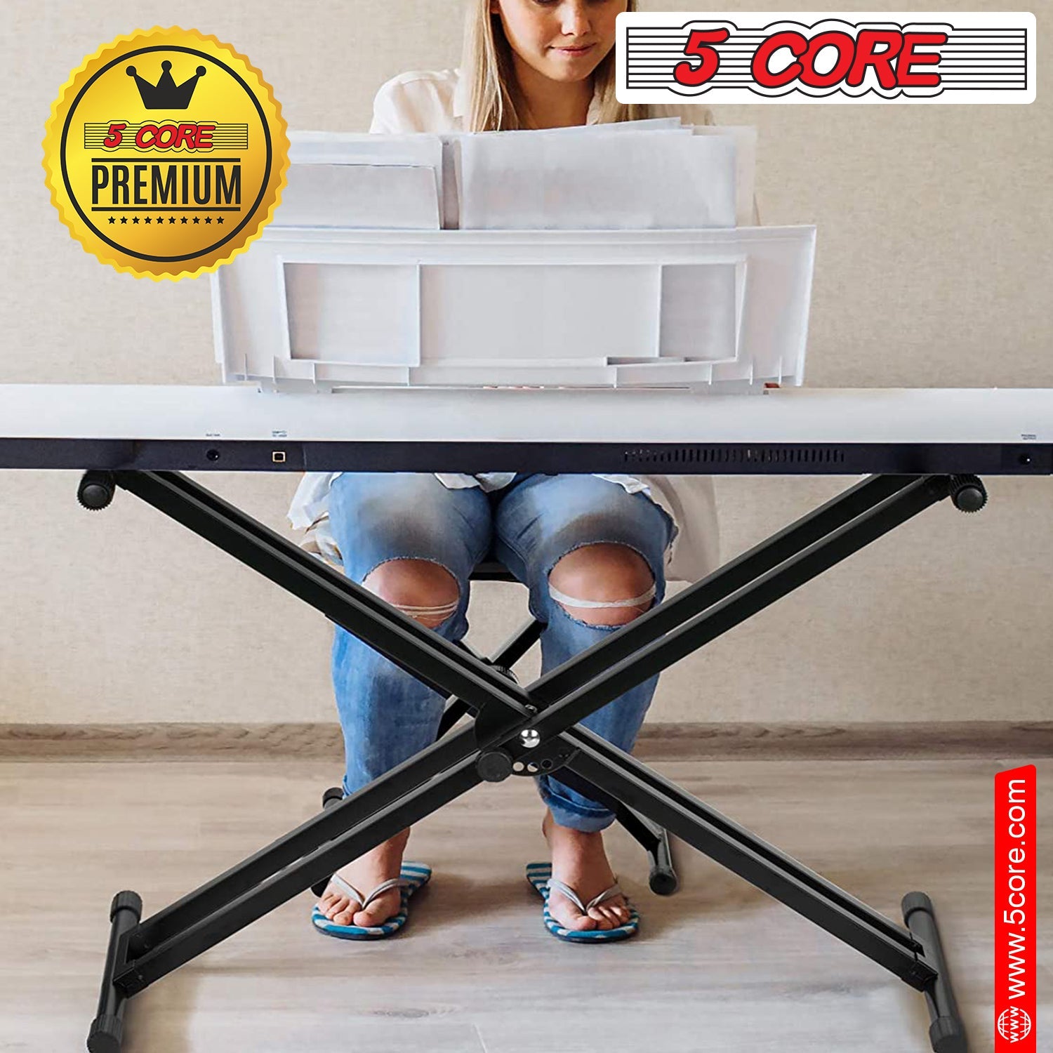 5Core Keyboard Stand Double X Style Adjustable Lift Piano Riser For 49