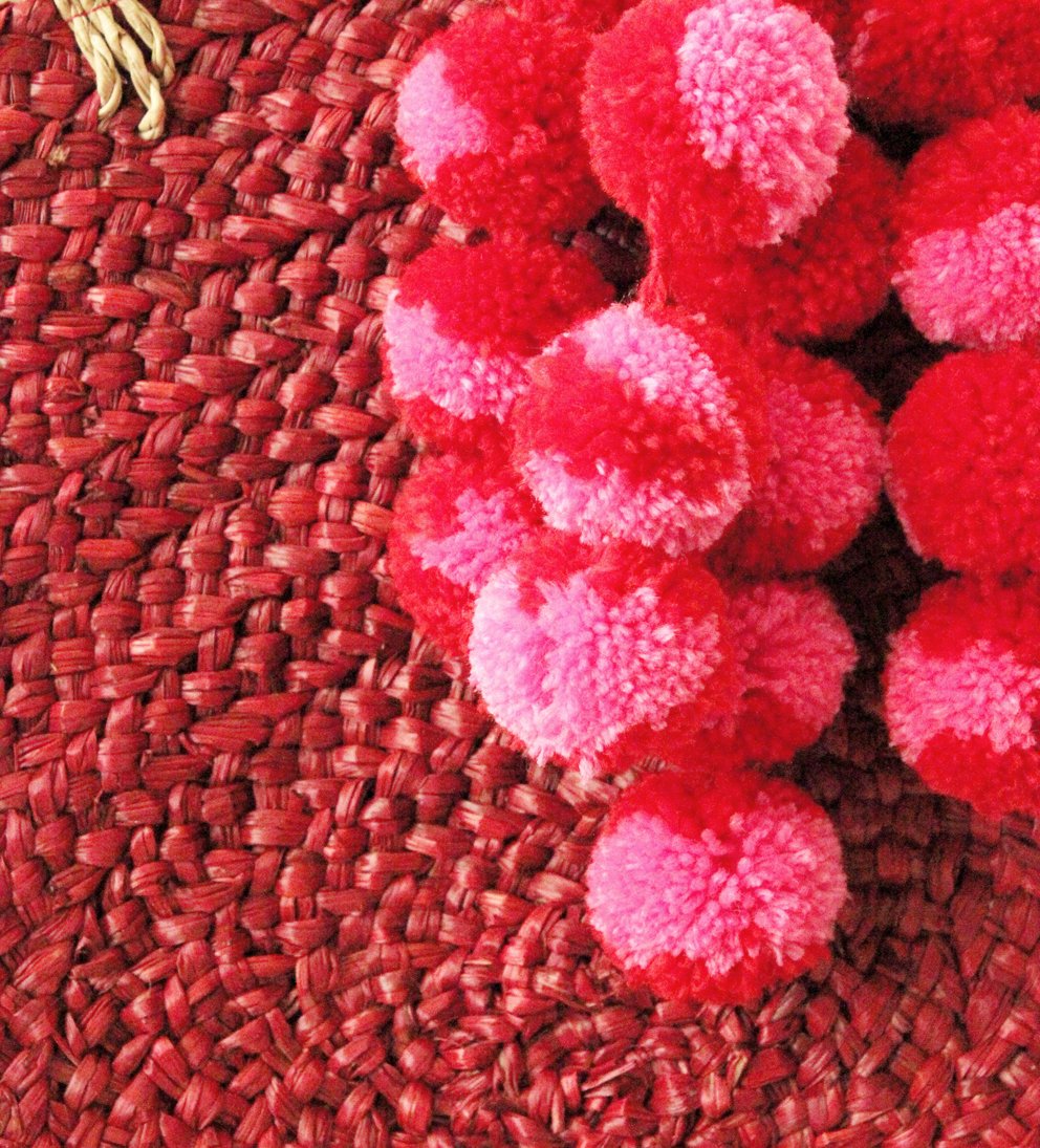 Red Luna Bag - Round Handwoven Straw Tote Bag with