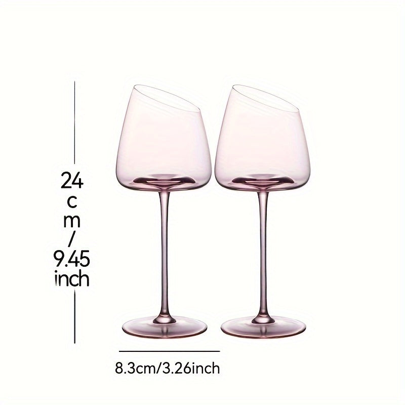 2pcs Pink Flamingo Crystal Wine Glasses - Elegant Slanted Mouth