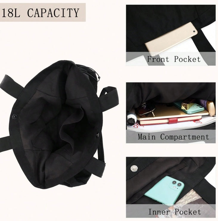 Side Drawstring Shopping Bag Lightweight Shoulder Bag Tote Bag 18L For