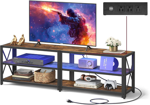 TV Stand with Power Outlets and LED Lights, for Tvs up to 65 Inches,