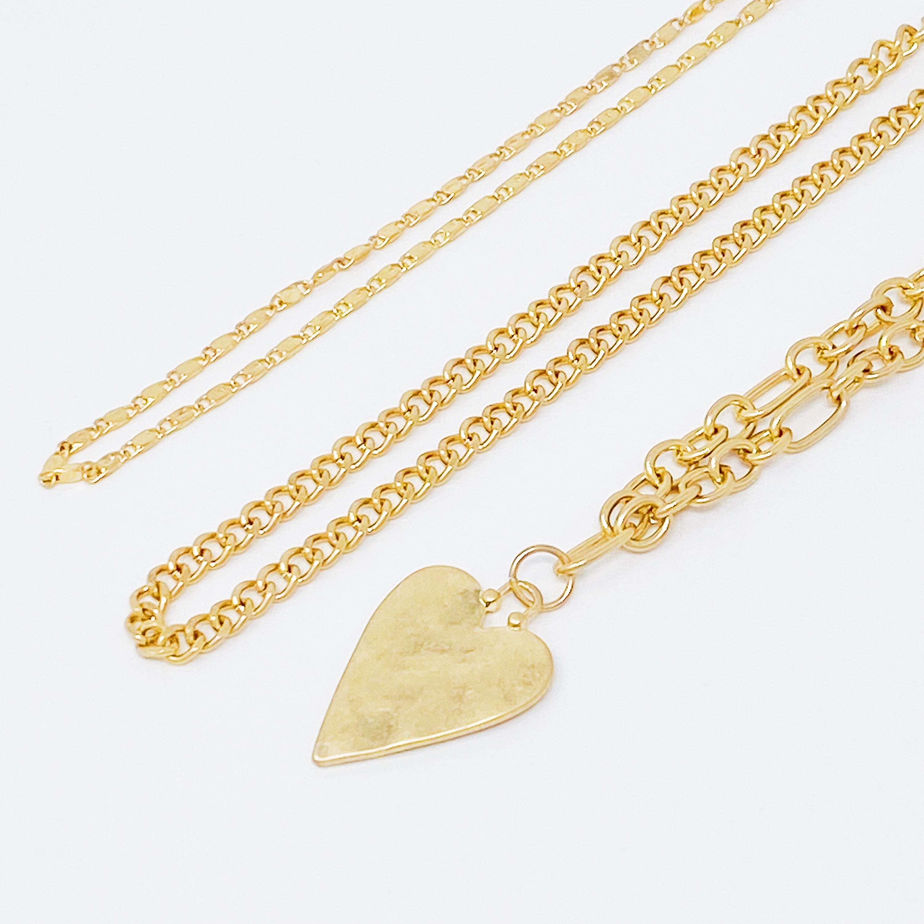 Heart Charm Layered Chain Necklace Set Of 3