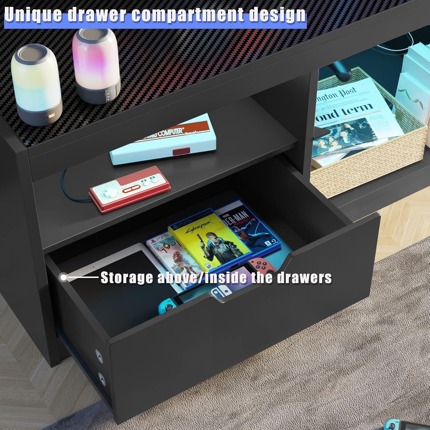 TV Stand, Entertainment Center LED Gaming TV Stand for 65+ Inch TV