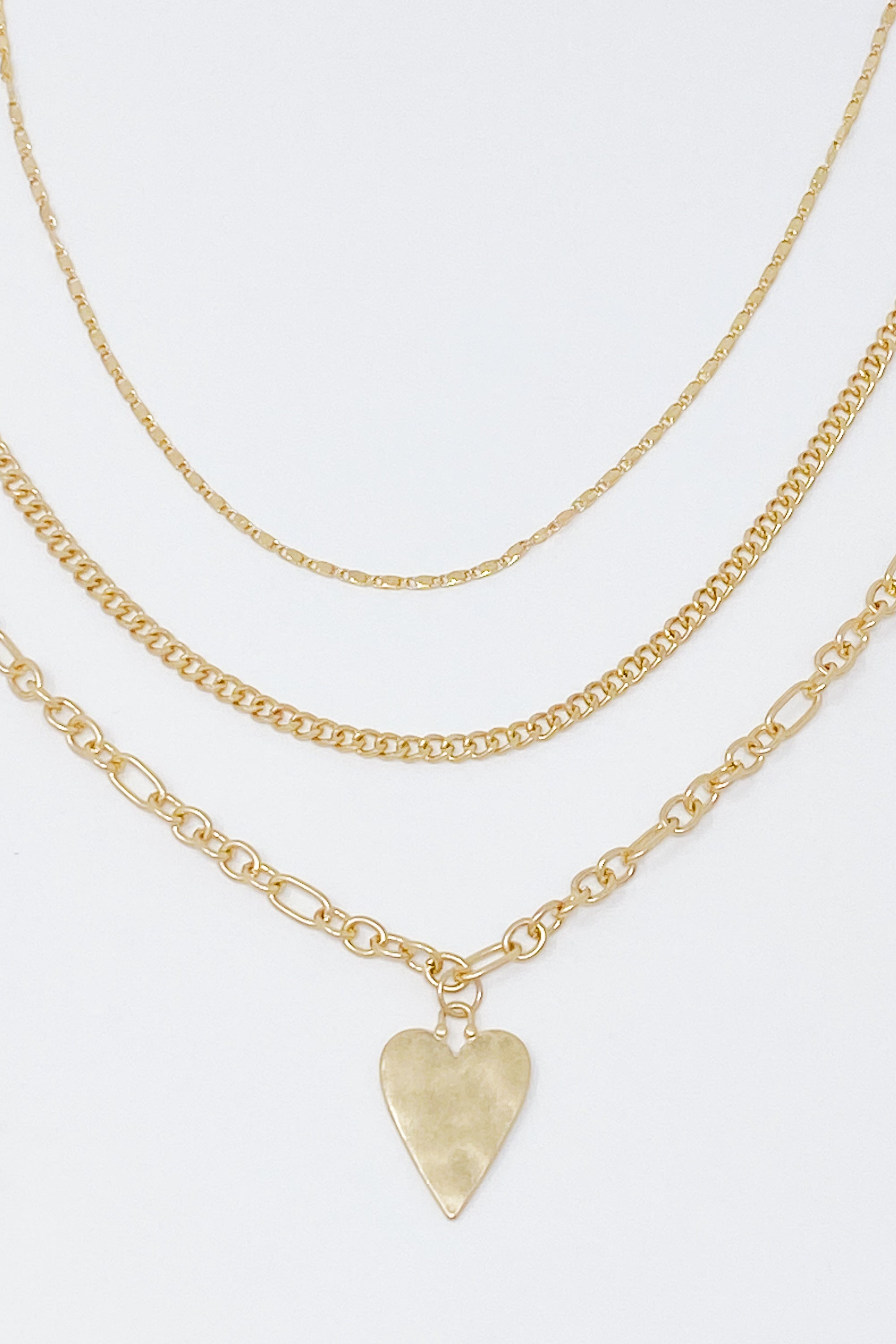 Heart Charm Layered Chain Necklace Set Of 3