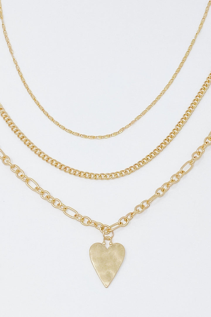 Heart Charm Layered Chain Necklace Set Of 3