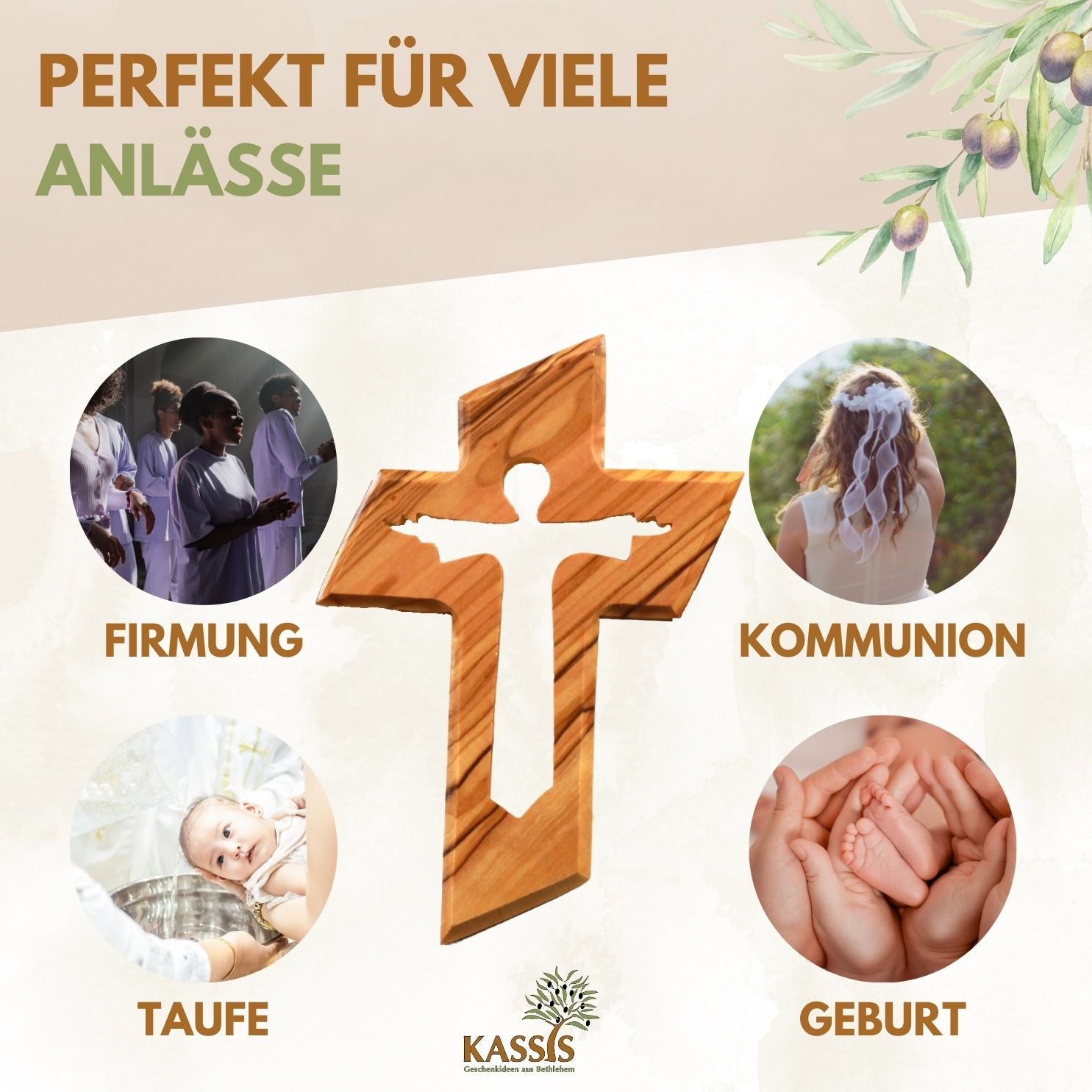 Olivenholz Wandkreuz mit dem Auferstandenen Jesus