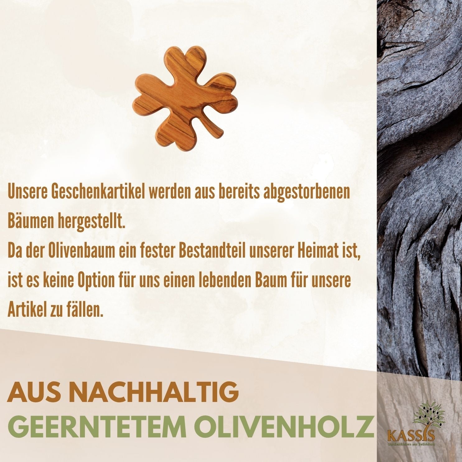 Kleeblatt als Glücksbringer aus Olivenholz