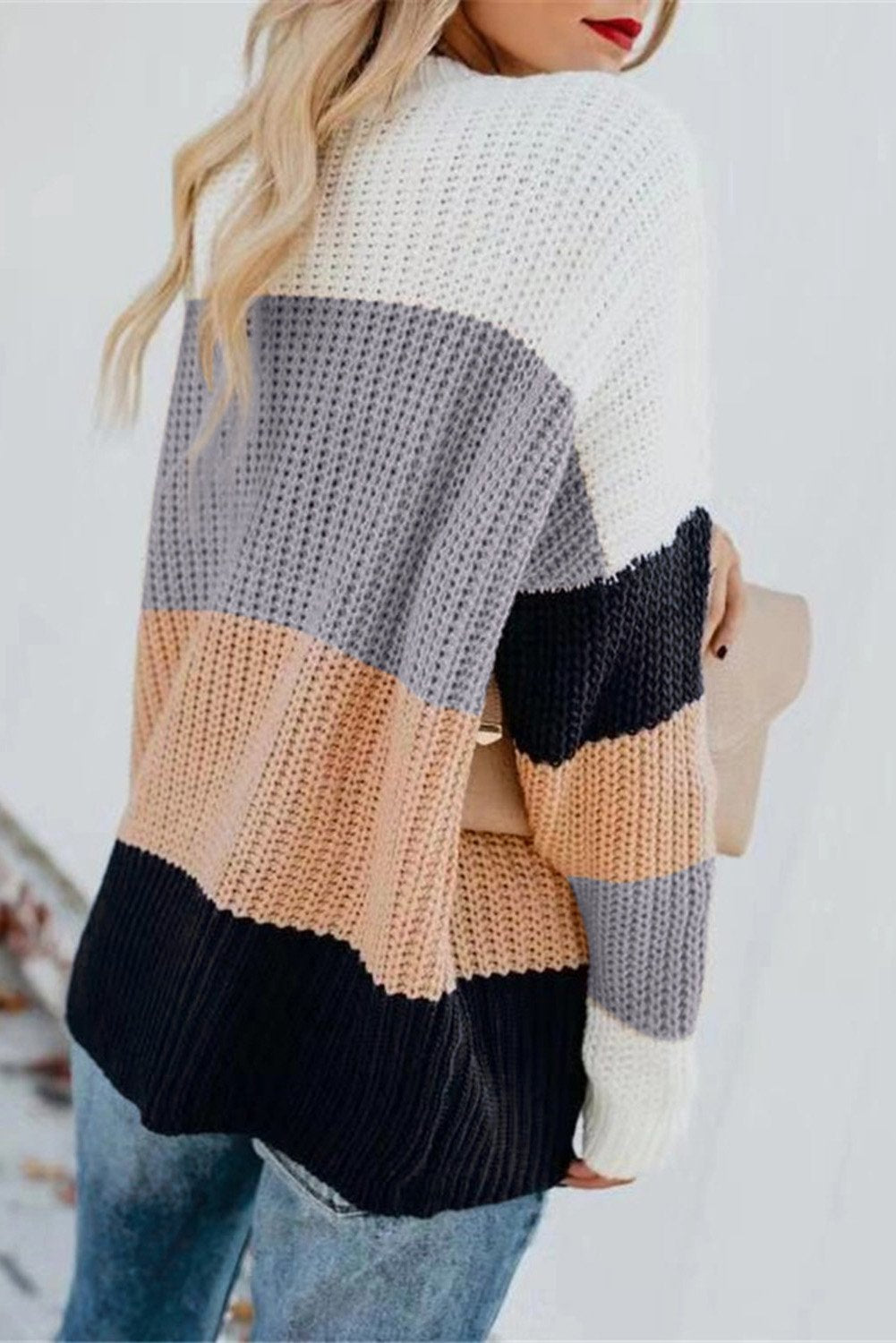 Casual Apricot Color Block Long Sleeve Sweater