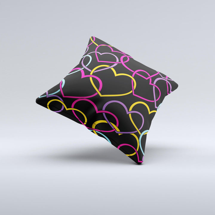 Colorful Vector Hearts Ink-Fuzed Decorative Throw Pillow