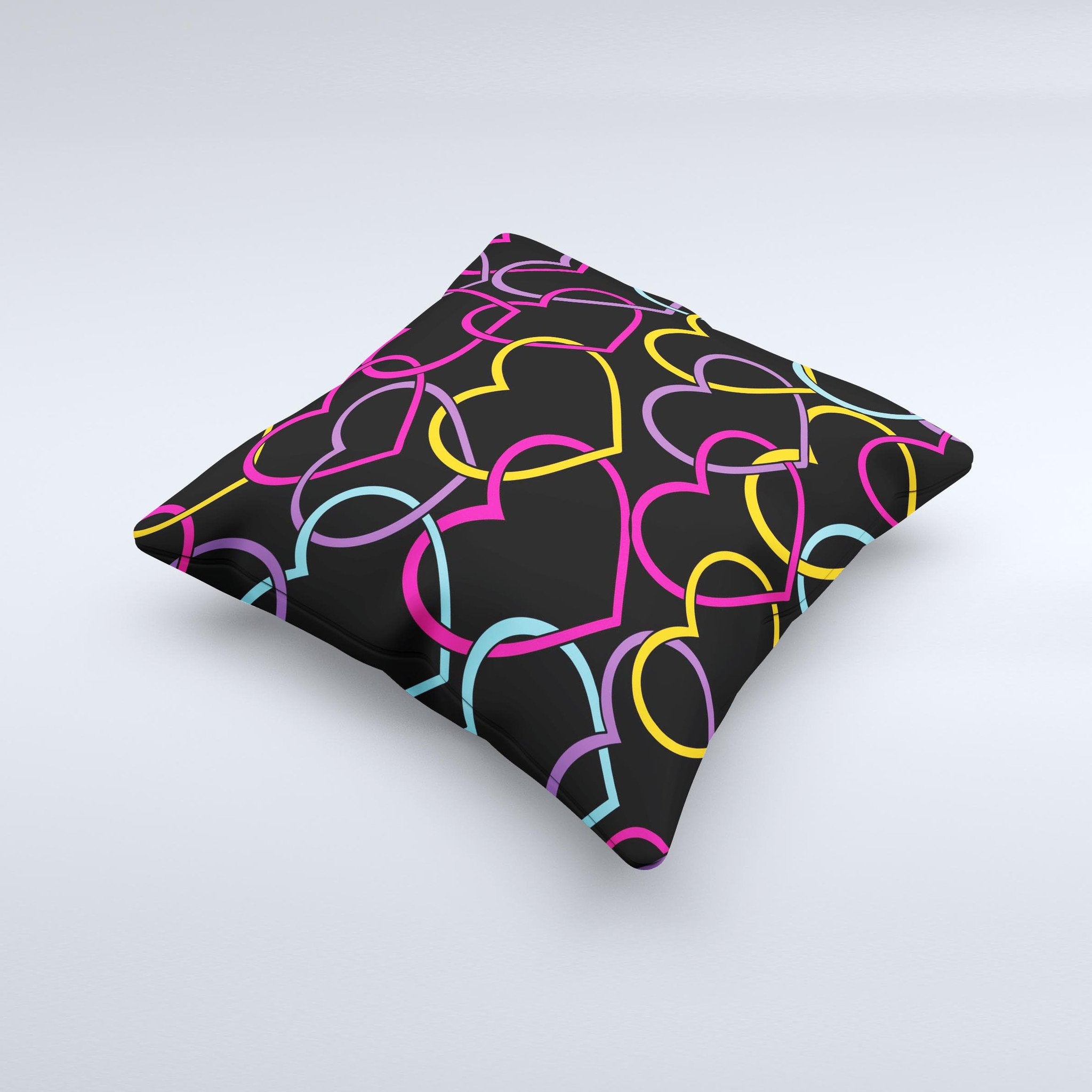 Colorful Vector Hearts Ink-Fuzed Decorative Throw Pillow