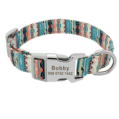 Custom Dog Collar Nylon Floral Engraved Pet Puppy