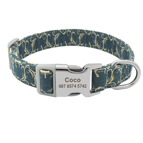 Custom Dog Collar Nylon Floral Engraved Pet Puppy