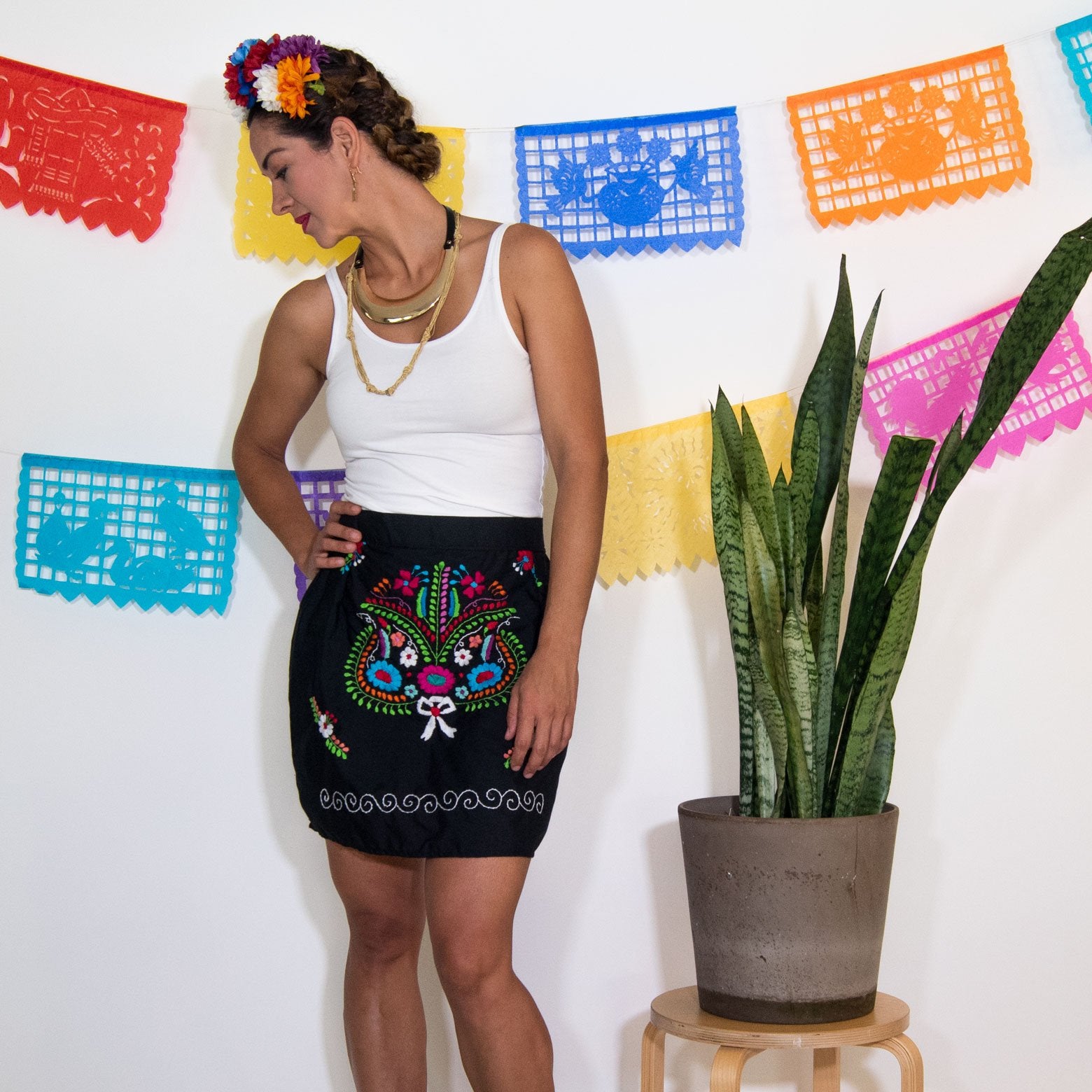 Mexican Embroidered Mini Skirt