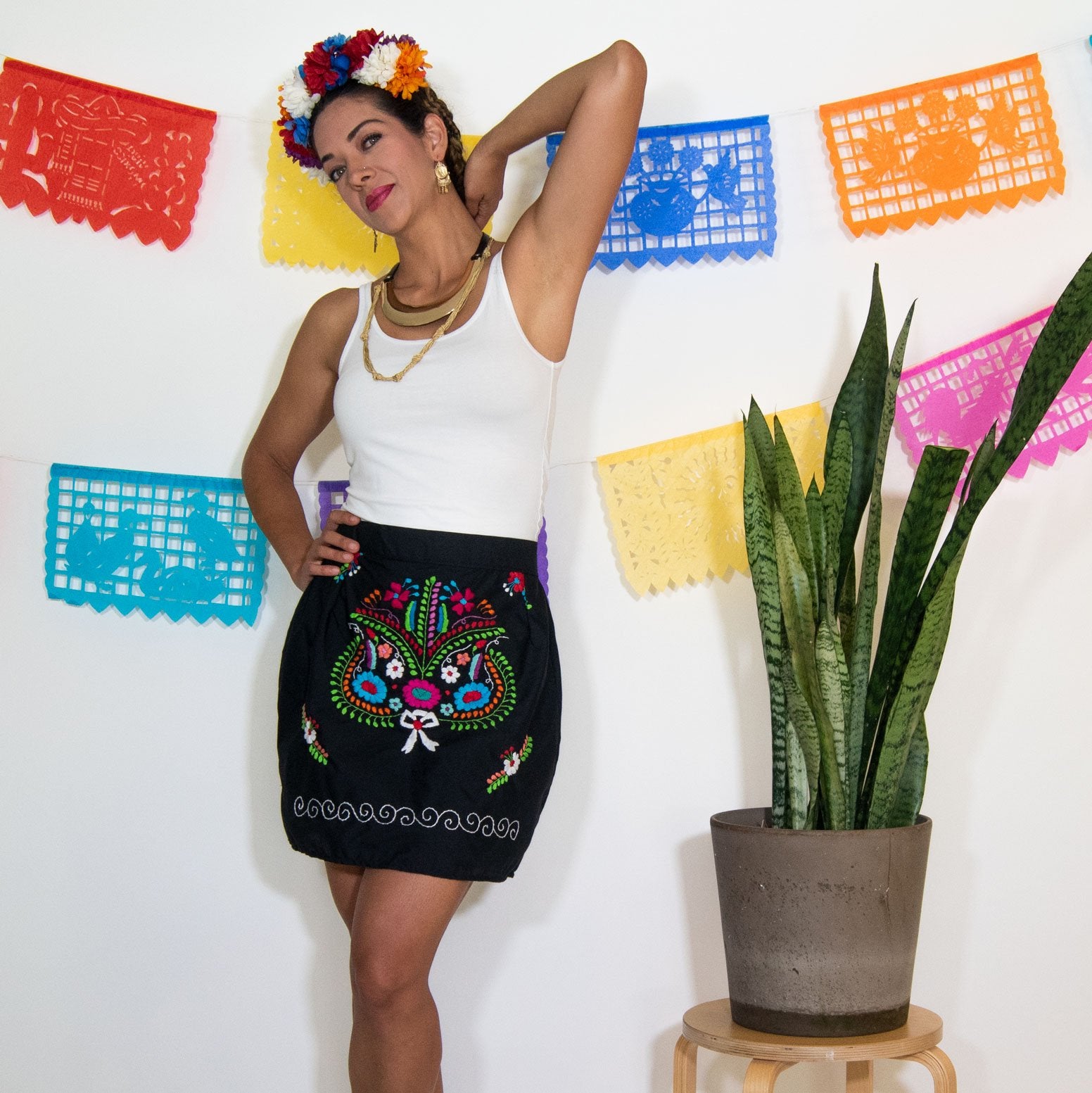 Mexican Embroidered Mini Skirt