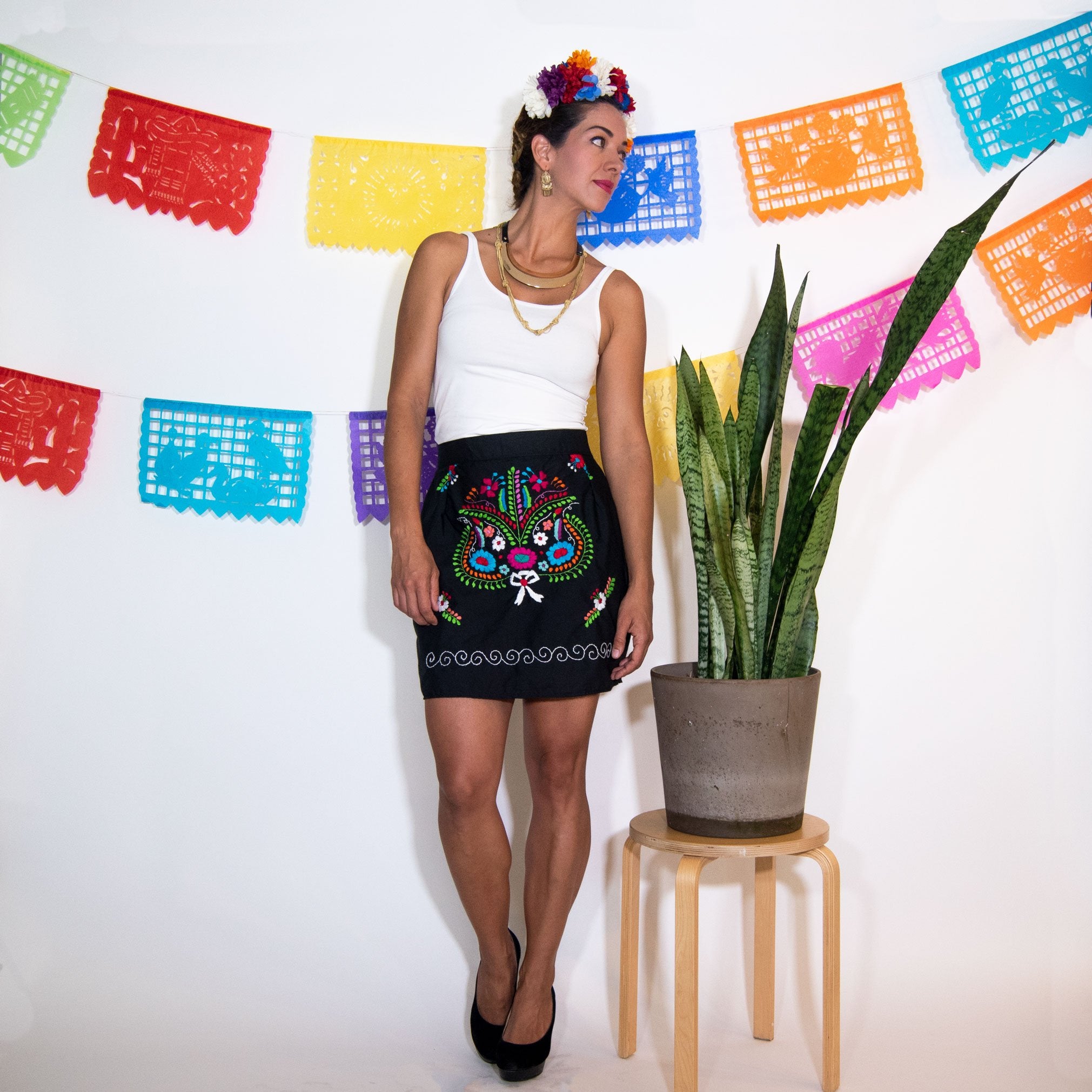 Mexican Embroidered Mini Skirt
