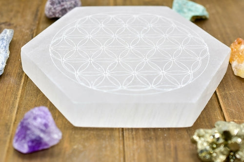 Flower of Life Laser Engraved Selenite Plates