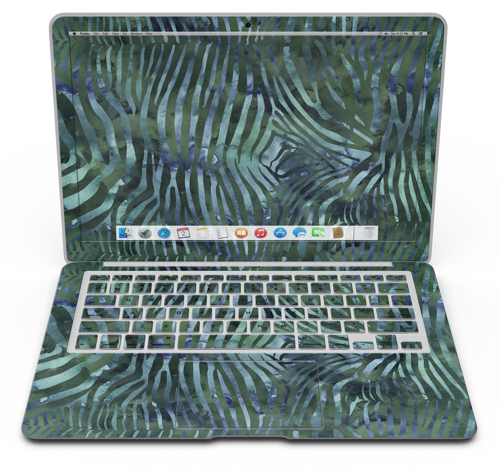 Deep Green and Blue Watercolor Zebra Pattern - MacBook Air Skin Kit