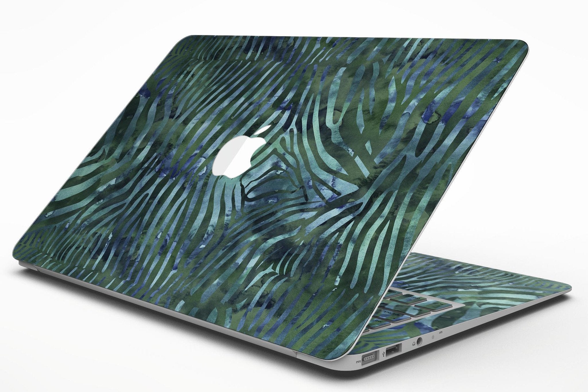 Deep Green and Blue Watercolor Zebra Pattern - MacBook Air Skin Kit