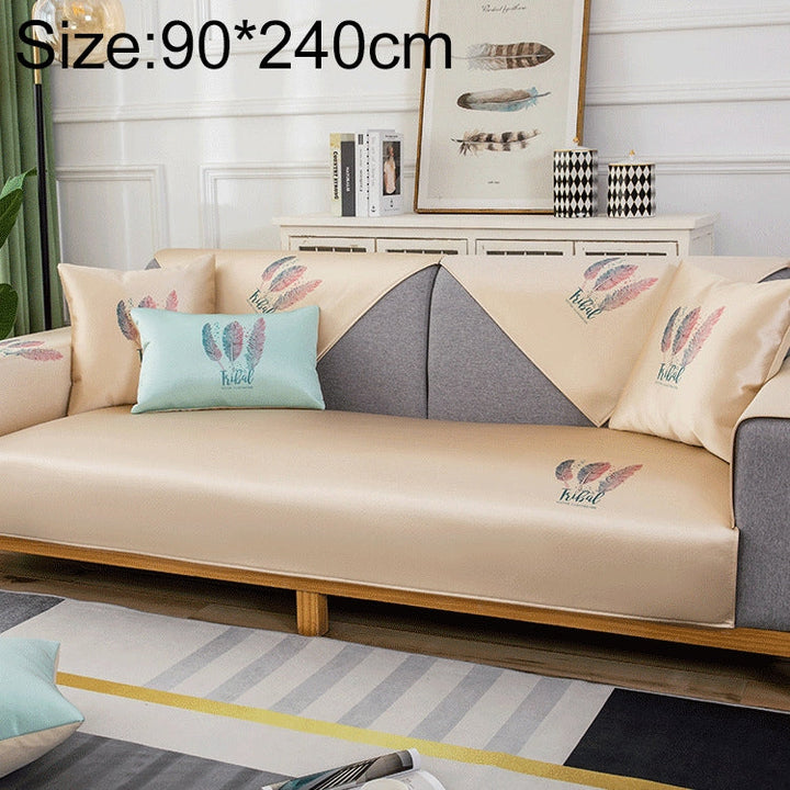 Feather Pattern Summer Ice Silk Non-slip Full Coverage Sofa Cover,
