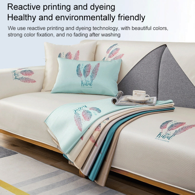Feather Pattern Summer Ice Silk Non-slip Full Coverage Sofa Cover,
